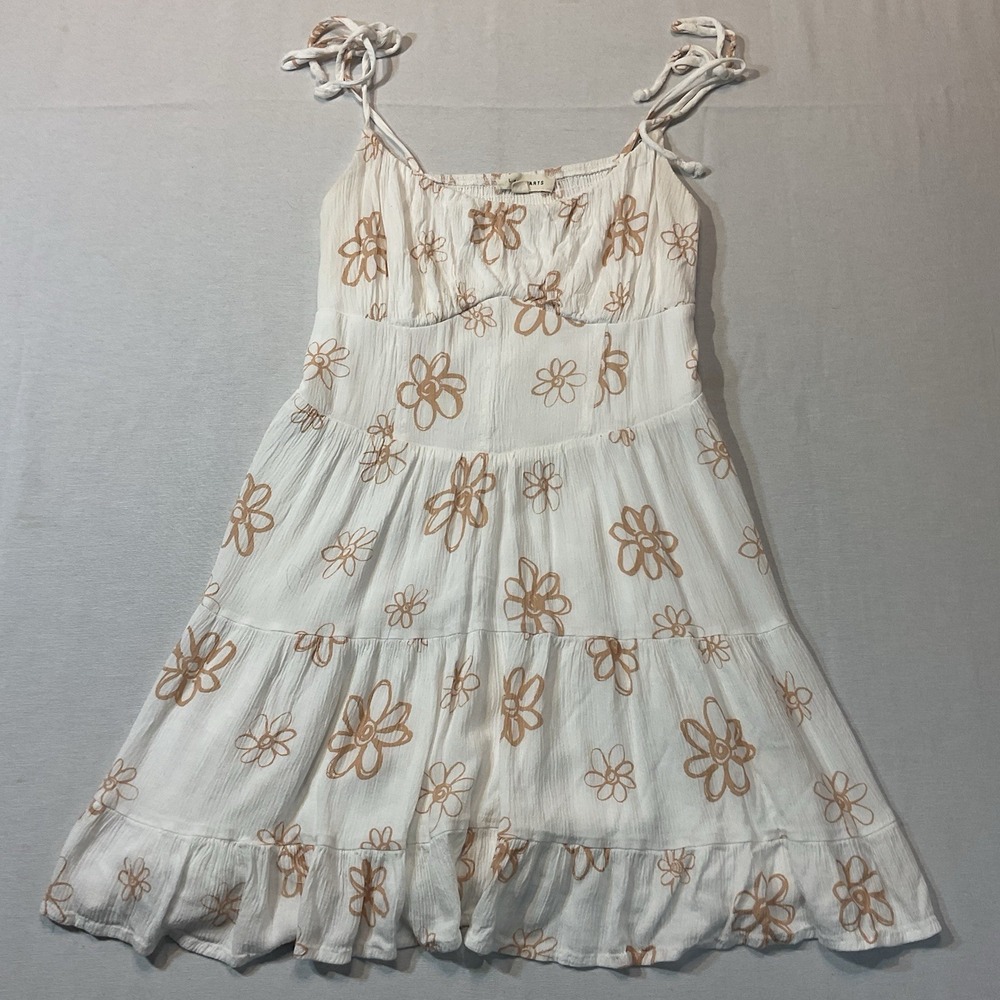 L.A. Hearts from PacSun Corset Summer Dress White w/Tan Flowers S, Tie Straps